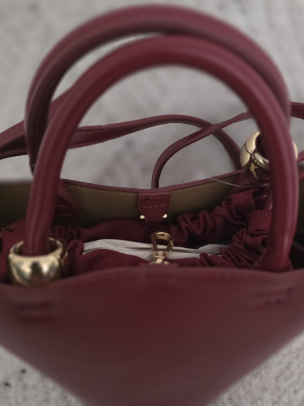 Mango Mini Top-Handle Bag in Burgundy with Gold Accents